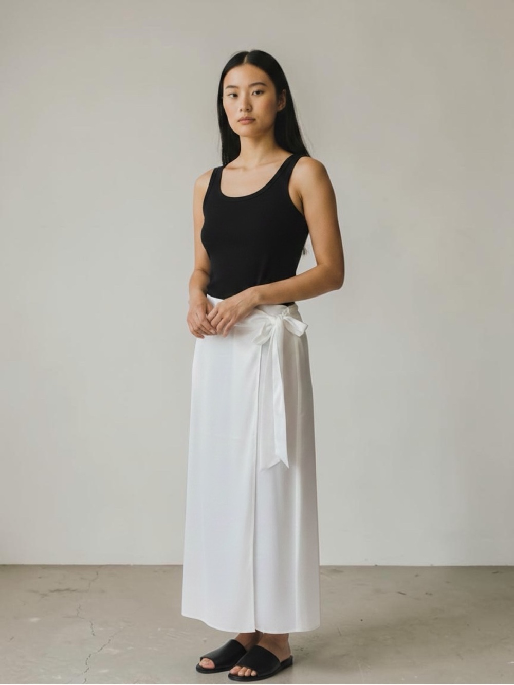 Philharmonie by Grace NWT Italy ivory white satin faux wrap maxi skirt large
